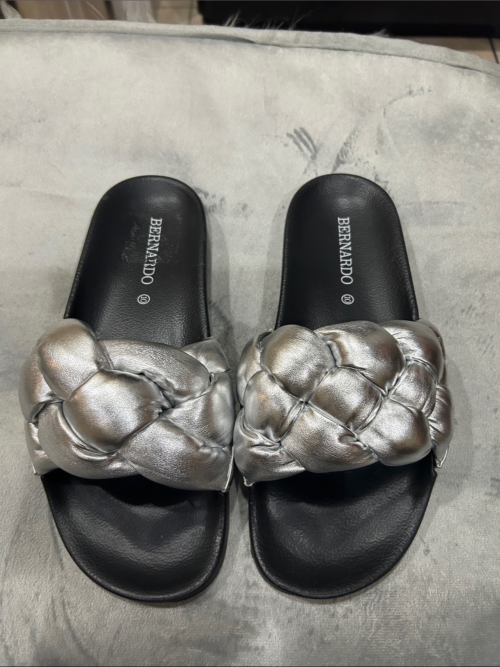 Bernardo Metallic Silver Braided Slide Sandals